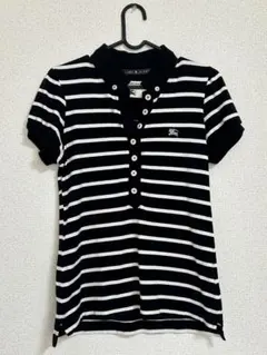 BURBERRY BLUE LABEL 半袖ポロシャツ 黒白ストライプ
