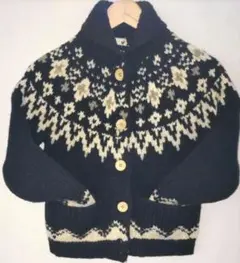 ヘチマ襟　厚目　求心柄カーディガン　ネイビー