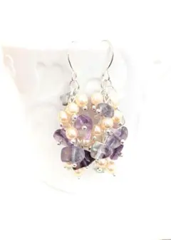 天然石とチェコビーズピアス94　フローライト　チェコビーズ　パール　限定1点