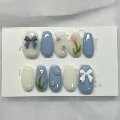 【 サイズ変更可 】 ネイルチップ　春ネイル　韓国ガーリー　淡色