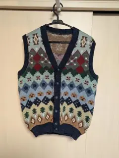 幾何学模様 ニットベスト マルチカラー