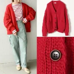 SHIPS any ハンドライク Vネック ニット カーディガン レッドのサムネイル