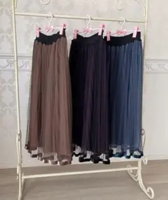 女っぽフェミニンなベロアリボンプリーツチュールスカートのサムネイル