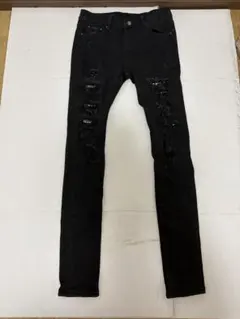 mnml ブラック スキニージーンズ ダメージ加工 30