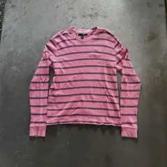 pink ボーダーTシャツ ワッフル サーマル ロングスリーブTシャツ 古着のサムネイル