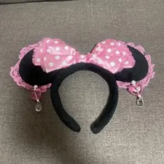 ディズニー　カチューシャ　レース　イヤリング　水玉　ピンク　ミニー