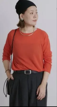 コットンシアークルーネックカットソー　オレンジ　ピュアルセシン