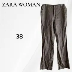 ZARA リネン スラックス　M カーキ レディース 麻100％ ストレート