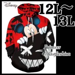 【12L～13L】レッド＆ブラック パーカー 大きいサイズ メンズ ／裏起毛なし