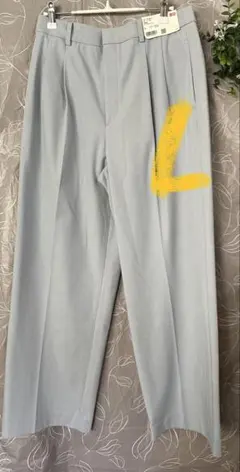 新品　L　UNIQLO　タックワイドパンツ　ブルー　薄手　ストレート　スラックス