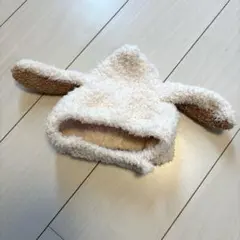 耳付きベビー帽子 クリーム色