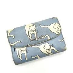 ミュウミュウ 猫柄 三つ折り財布 レザー ブルー系のサムネイル