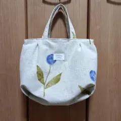 ころりんバッグ　まんまるバッグ　花　ブルー