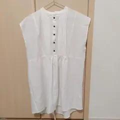 バックリボンピンタックブラウスチュニックブラウス白 ノースリーブ トップス