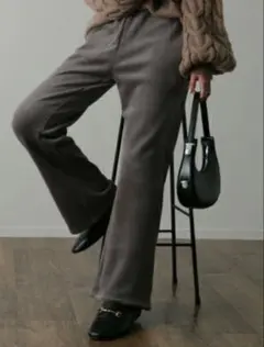 ハグユー　フレアボアパンツ　リブ　ストーングレー トール丈　ストーングレー