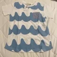 ナルミヤインターナショナル　ブルー青　波模様 Tシャツ 胸ポケット　130のサムネイル