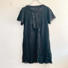 新品◆Provador 半袖フリルレースチュニックTシャツ　ブラック【M】