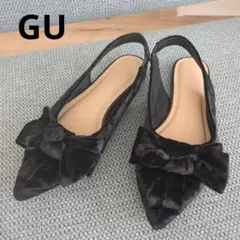 【完売商品】GU■リボンフラットシューズ ベロア ブラック L