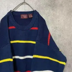 90s vintage デザイン　コットンニット　メンズ　L　古着　A6