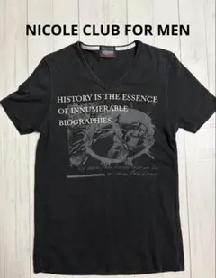 NICOLE CLUB FOR MEN プリントTシャツ ブラック　46(M)