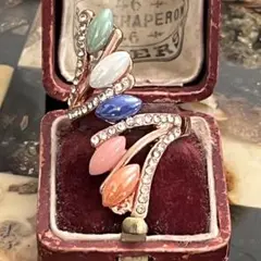 訳あり　イギリス　英国　ヴィンテージ　マルチカラー　指輪　リング　18号