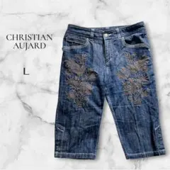 【クリスチャンオジャール】刺繍 デニム クロップドパンツ イトキン　Lサイズ