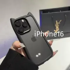 iPhone16 スマホケース　猫耳デザイン　ブラック　シリコンカバー　マット