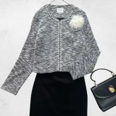 【上品✨】MIIA ツイードジャケット ＋ コサージュ セレモニー フリーサイズ