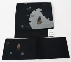 軽装帯 絽 夏用 夏帯 つけ帯 作り帯 お太鼓 黒色 流氷とクマ ラクラク軽装帯