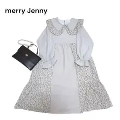 merry jenny フリルカラー花柄アイスブルーワンピース　フリーサイズ
