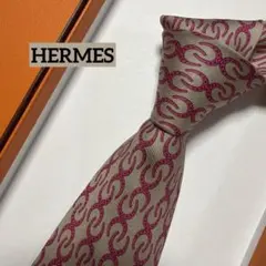 美品 HERMES ネクタイ ピンク 馬蹄 ツイル 総柄 父の日 シルク 人気