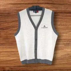 【美品】ルコックスポルティフゴルフ ベスト M グレー 刺繍ロゴ デサント日本製