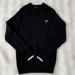フレッドペリー　ウール100 ワンポイント　刺繍　ニット　ブラック　S