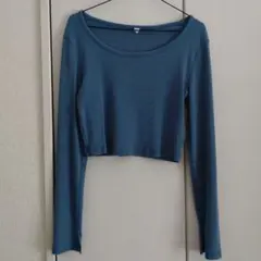 GU　ウォッシュドリブクロップドT(長袖)　ブルー　M