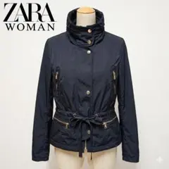 ZARA WOMAN ゴールドジップ スタンドカラー ネイビー M