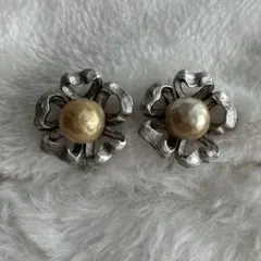 ヴィンテージ　パール　シルバー　カラー　イヤリング#851