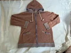 フード付きブラウンパーカージップアップパーカー フーディー カジュアルLL