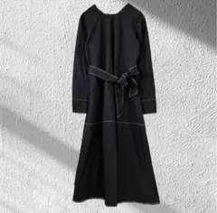 ザラ ワンピース XS レディース ロング丈 長袖 ウエストリボン ステッチ