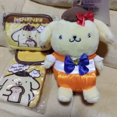ポムポムプリン新品マスコット&カラビナポーチ&フリーポーチ３点セット