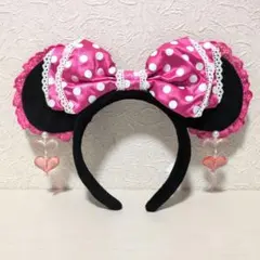 美品！廃盤品！ミニーちゃん カチューシャ 水玉 イヤリング付き