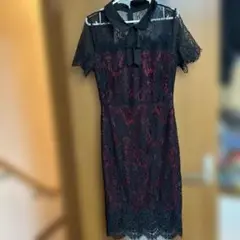 黒と赤のレースタイトドレス a41