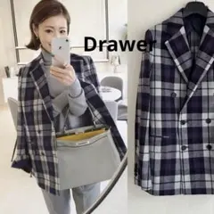 Drawerウール ダブルテーラードチェックジャケット ドゥロワー