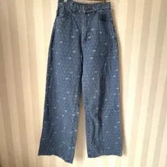 GRL リボン柄 ドット デニムパンツ ワイドレッグパンツ Mのサムネイル