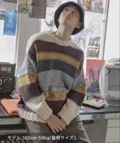 NIKO AND... クレイジーボーダーニット　アイボリー　Lサイズ