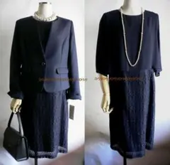 値下新品17号紺ラブリークイーンノーカラーレースワンピーススーツオケージョン