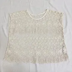 アースミュージック&エコロジー レース トップス かぎ針 アイボリー