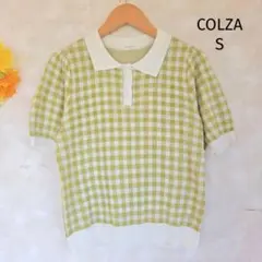 コルザ COLZA ニット S 半袖 ギンガムチェック柄 襟付き