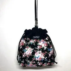巾着バック　花柄　黒　バラ　大人巾着　浴衣バック　巾着