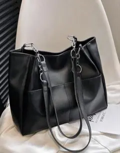 チェーンショルダートートバッグ 黒