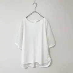 【アクシーズファム】半袖カットソー レース チュール ワッフル生地 キレイめ